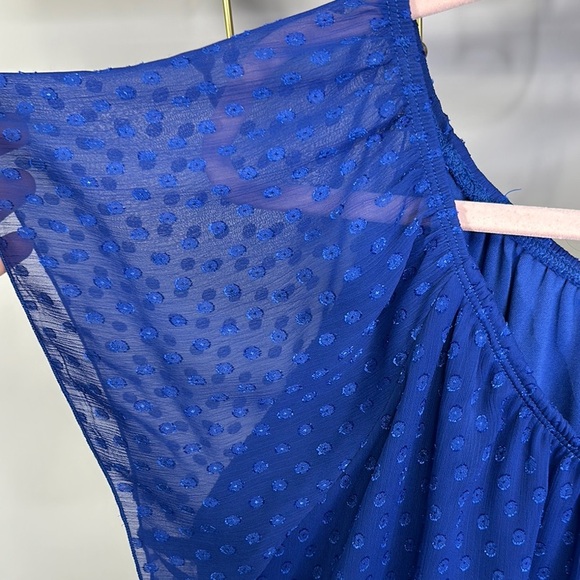 Blue Sheer Polka Dot Blouse - Picture 5 of 6
